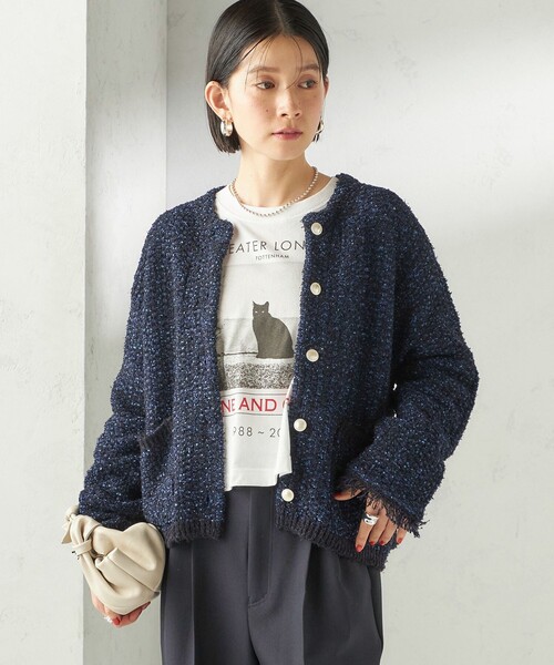 SHIPS（シップス）の「〈手洗い可能〉ミックスカラー ニット ジャケット（カーディガン/ボレロ・レディース・ネイビー/ピンク・ONE SIZE）」の7枚目の写真