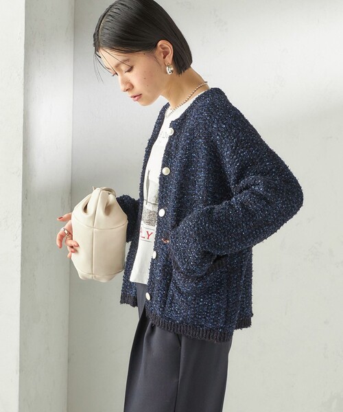 SHIPS（シップス）の「〈手洗い可能〉ミックスカラー ニット ジャケット（カーディガン/ボレロ・レディース・ネイビー/ピンク・ONE SIZE）」の8枚目の写真