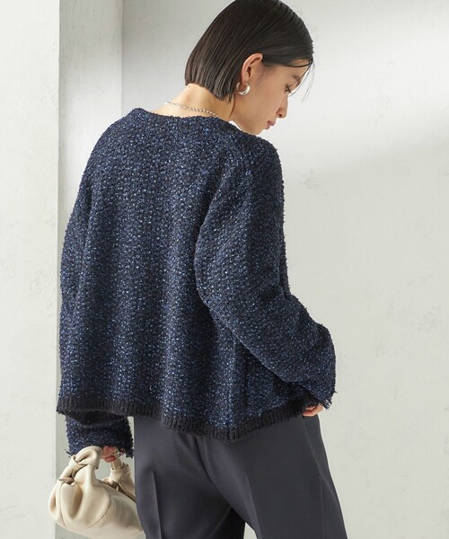 SHIPS（シップス）の「〈手洗い可能〉ミックスカラー ニット ジャケット（カーディガン/ボレロ・レディース・ネイビー/ピンク・ONE SIZE）」の9枚目の写真