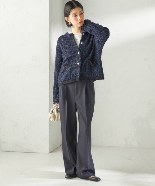 SHIPS（シップス）の「〈手洗い可能〉ミックスカラー ニット ジャケット（カーディガン/ボレロ・レディース・ネイビー/ピンク・ONE SIZE）」の11枚目の写真