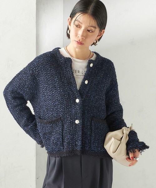 SHIPS（シップス）の「〈手洗い可能〉ミックスカラー ニット ジャケット（カーディガン/ボレロ・レディース・ネイビー/ピンク・ONE SIZE）」の12枚目の写真