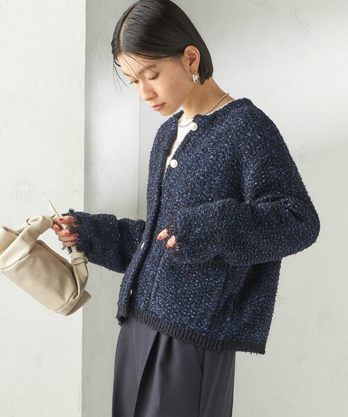 SHIPS（シップス）の「〈手洗い可能〉ミックスカラー ニット ジャケット（カーディガン/ボレロ・レディース・ネイビー/ピンク・ONE SIZE）」の13枚目の写真