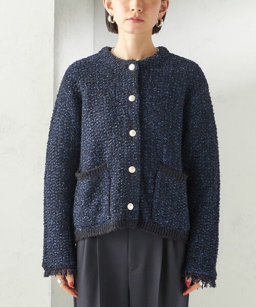 SHIPS（シップス）の「〈手洗い可能〉ミックスカラー ニット ジャケット（カーディガン/ボレロ・レディース・ネイビー/ピンク・ONE SIZE）」の22枚目の写真