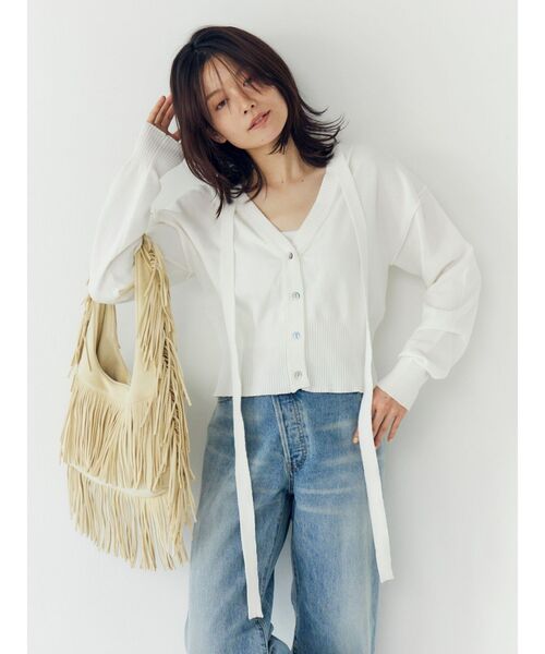 Ungrid（アングリッド）の「リボンデザインニットカーディガン（カーディガン/ボレロ・レディース・オフホワイト/チャコールグレー/オレンジ・FREE）」の6枚目の写真