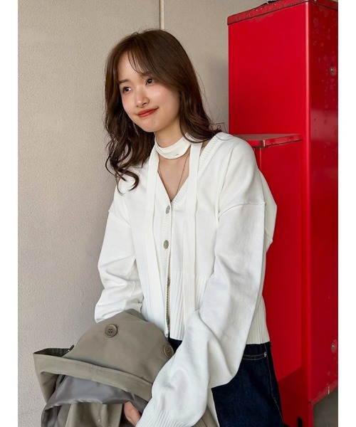 Ungrid（アングリッド）の「リボンデザインニットカーディガン（カーディガン/ボレロ・レディース・オフホワイト/チャコールグレー/オレンジ・FREE）」の2枚目の写真