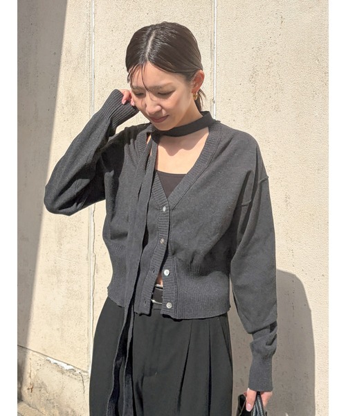 Ungrid（アングリッド）の「リボンデザインニットカーディガン（カーディガン/ボレロ・レディース・オフホワイト/チャコールグレー/オレンジ・FREE）」の3枚目の写真