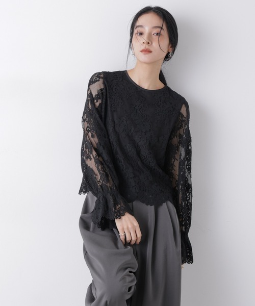 NANO universe（ナノユニバース）の「レーススカラップブラウス（シャツ/ブラウス・レディース・オフホワイト/ピンクベージュ/ブラック・S/M）」の3枚目の写真