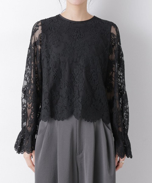 NANO universe（ナノユニバース）の「レーススカラップブラウス（シャツ/ブラウス・レディース・オフホワイト/ピンクベージュ/ブラック・S/M）」の4枚目の写真