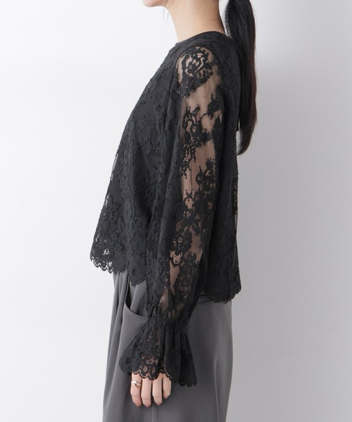 NANO universe（ナノユニバース）の「レーススカラップブラウス（シャツ/ブラウス・レディース・オフホワイト/ピンクベージュ/ブラック・S/M）」の5枚目の写真