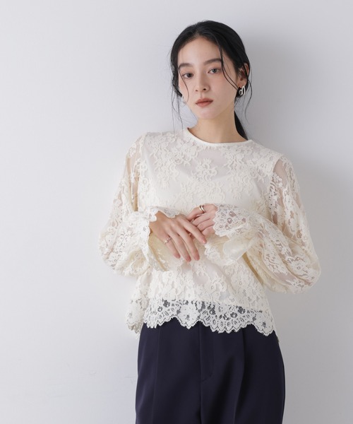 NANO universe（ナノユニバース）の「レーススカラップブラウス（シャツ/ブラウス・レディース・オフホワイト/ピンクベージュ/ブラック・S/M）」の13枚目の写真