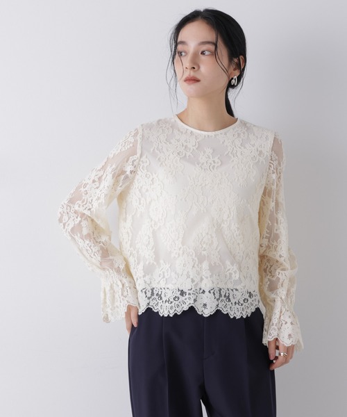 NANO universe（ナノユニバース）の「レーススカラップブラウス（シャツ/ブラウス・レディース・オフホワイト/ピンクベージュ/ブラック・S/M）」の14枚目の写真