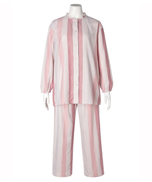 KID BLUE(キッドブルー)の「キッドブルー -26Wガーゼストライプ -長袖パジャマ -KNDK506 -kidblue(ルームウェア/パジャマ・レディース・ピンク/アイボリー・M/L)」の2枚目の写真