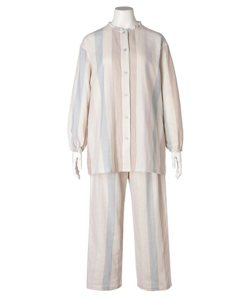 KID BLUE(キッドブルー)の「キッドブルー -26Wガーゼストライプ -長袖パジャマ -KNDK506 -kidblue(ルームウェア/パジャマ・レディース・ピンク/アイボリー・M/L)」の1枚目の写真