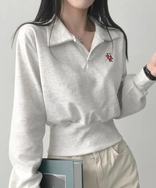 VIVID LADY(ビビッドレディー)の「Vネック 襟付き ショート丈 スウェット(スウェット・レディース・ネイビー/ライトグレー/グレー/ライトベージュ・FREE)」の20枚目の写真