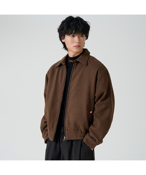 OWSA(オウサ)の「ウールブレンドカラー ブルゾンジャケット(ブルゾン・メンズ・ブラック/ブラウン・LARGE/X-LARGE)」の2枚目の写真