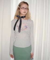 musubore | pleatsed print sheer tops / プリーツプリントトップス(Tシャツ/カットソー)