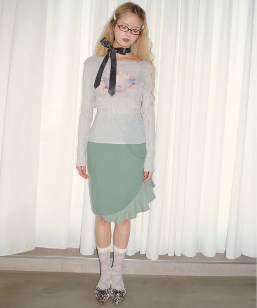 pleatsed print sheer tops / プリーツプリントトップス（Tシャツ