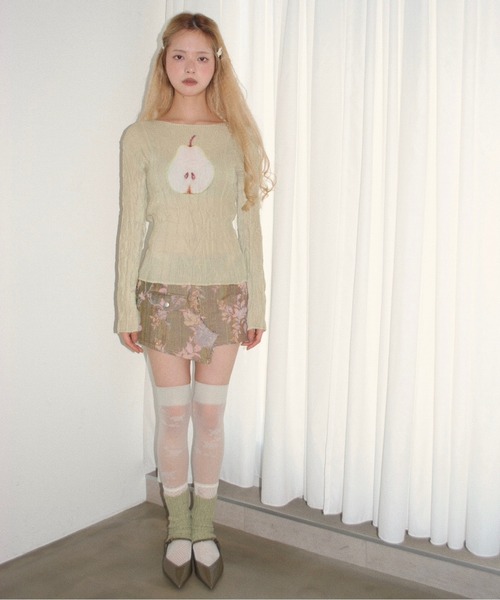 musubore（ムスボレ）の「pleatsed print sheer tops / プリーツプリントトップス（Tシャツ/カットソー・レディース・グレー/ライトグリーン/ブラック・FREE）」の14枚目の写真