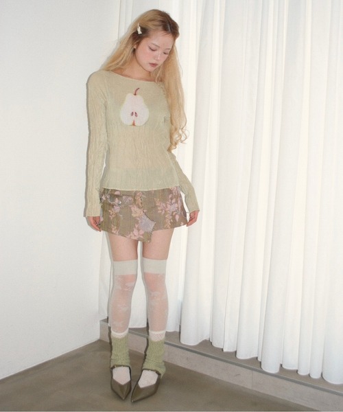 musubore（ムスボレ）の「pleatsed print sheer tops / プリーツプリントトップス（Tシャツ/カットソー・レディース・グレー/ライトグリーン/ブラック・FREE）」の18枚目の写真