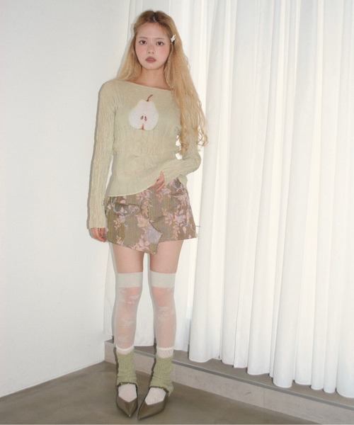 pleatsed print sheer tops / プリーツプリントトップス（Tシャツ