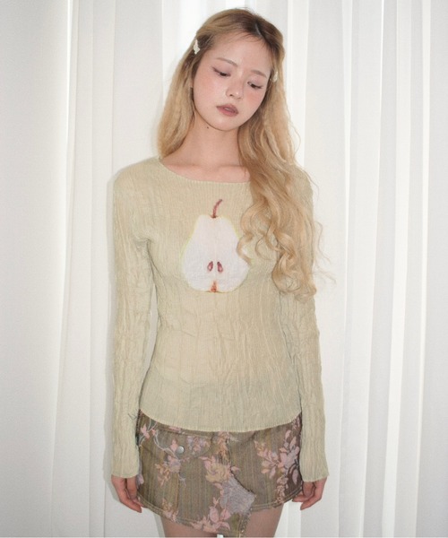 musubore pleatsed tops / プリーツプリントトップス pleatsed print sheer tops / プリーツプリントトップス（Tシャツ