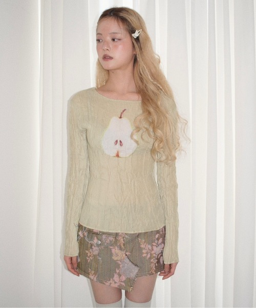 pleatsed print tops プリーツプリントトップス　リボン pleated print tops / プリーツプリントトップス（Tシャツ/カットソー