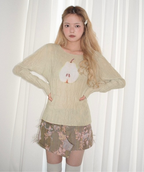 pleatsed print sheer tops / プリーツプリントトップス（Tシャツ