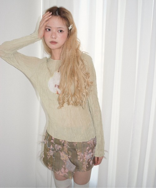 pleatsed print sheer tops / プリーツプリントトップス（Tシャツ