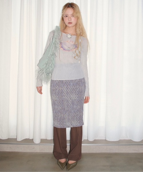 pleatsed print sheer tops / プリーツプリントトップス（Tシャツ