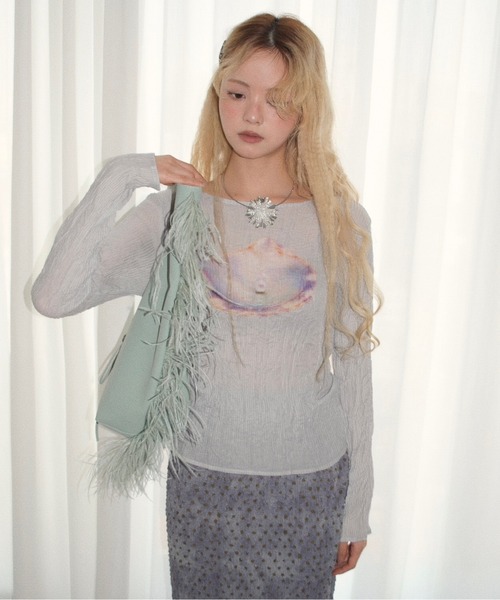 pleatsed print sheer tops / プリーツプリントトップス（Tシャツ