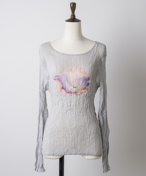 pleatsed print sheer tops / プリーツプリントトップス（Tシャツ