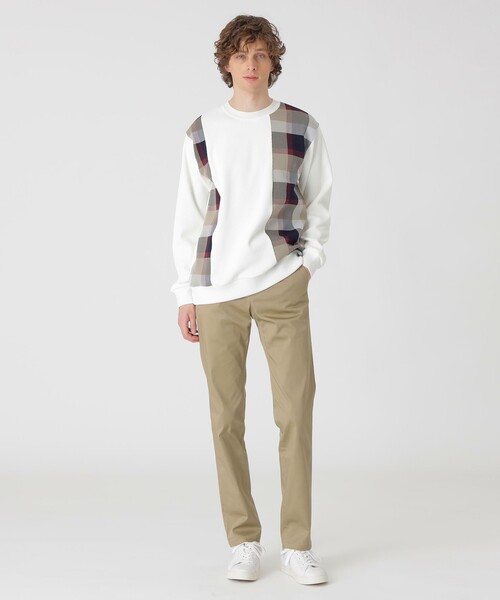 チェックニットドッキングスウェットシャツ（スウェット）｜BLACK