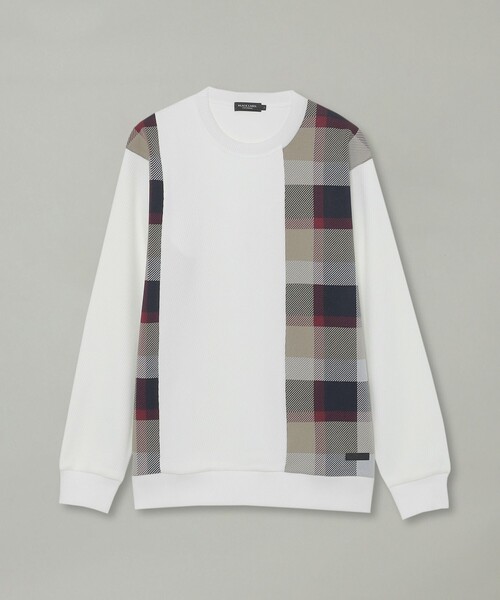 チェックニットドッキングスウェットシャツ（スウェット）｜BLACK