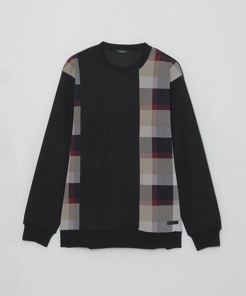チェックニットドッキングスウェットシャツ（スウェット）｜BLACK