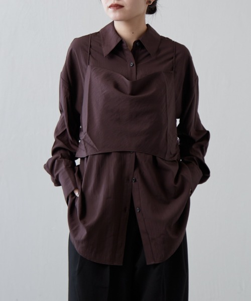 Lui's（ルイス）の「サテンキャミセットルーズシャツ（シャツ/ブラウス・レディース・アイボリー/ブラック/ブラウン・FREE）」の3枚目の写真