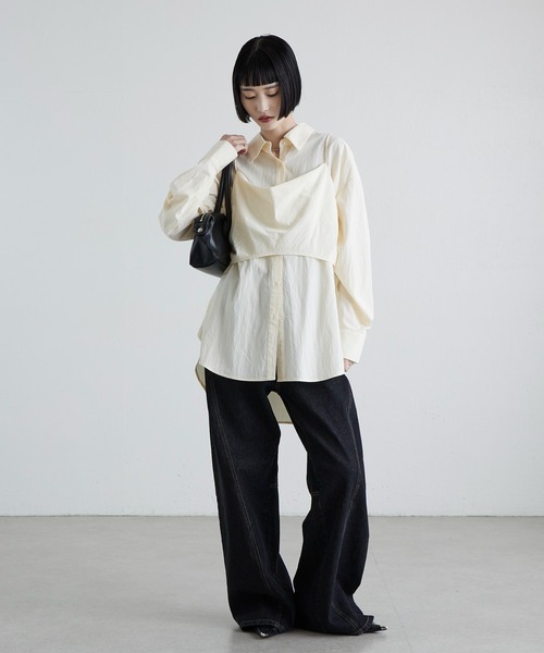 Lui's（ルイス）の「サテンキャミセットルーズシャツ（シャツ/ブラウス・レディース・アイボリー/ブラック/ブラウン・FREE）」の8枚目の写真