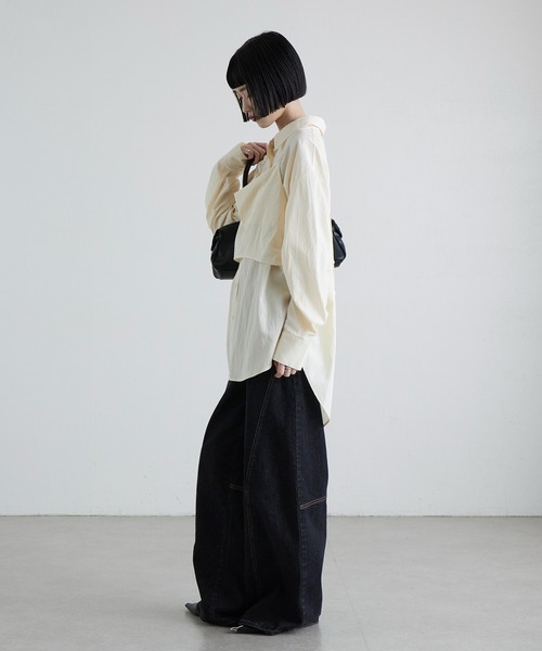 Lui's（ルイス）の「サテンキャミセットルーズシャツ（シャツ/ブラウス・レディース・アイボリー/ブラック/ブラウン・FREE）」の10枚目の写真