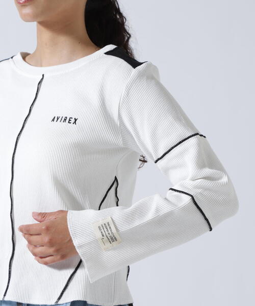 B'2nd(ビーセカンド)の「AVIREXxAULA AILA(アヴィレックスxアウラアイラ)サーマルニットトップス(Tシャツ/カットソー・レディース・ブラック/ホワイト・0)」の5枚目の写真