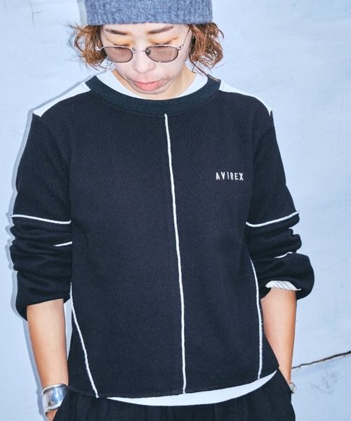 B'2nd(ビーセカンド)の「AVIREXxAULA AILA(アヴィレックスxアウラアイラ)サーマルニットトップス(Tシャツ/カットソー・レディース・ブラック/ホワイト・0)」の1枚目の写真