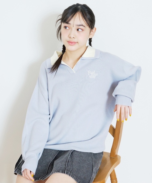 LOVETOXIC（ラブトキシック）の「【アラエル】W衿スキッパーニット（ニット/セーター・キッズ・アイボリー/サックスブルー/イエロー・S:140cm/130cm/M:150cm/L:160cm）」の2枚目の写真