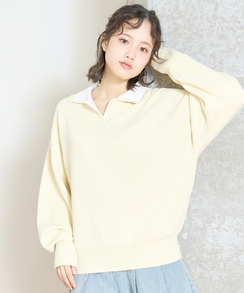 セール】【アラエル】W衿スキッパーニット（ニット/セーター