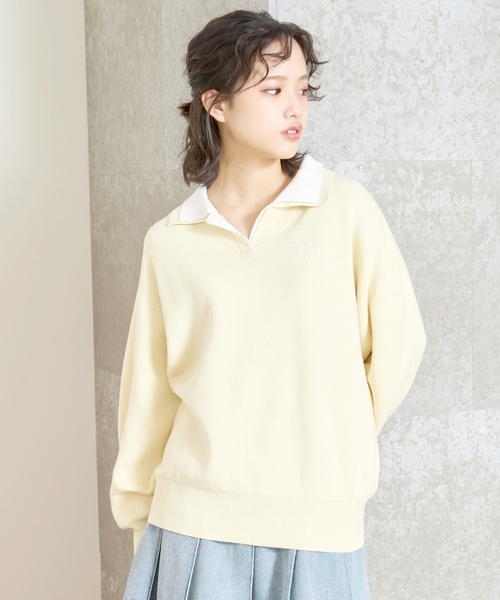 LOVETOXIC（ラブトキシック）の「【アラエル】W衿スキッパーニット（ニット/セーター・キッズ・アイボリー/サックスブルー/イエロー・S:140cm/130cm/M:150cm/L:160cm）」の4枚目の写真