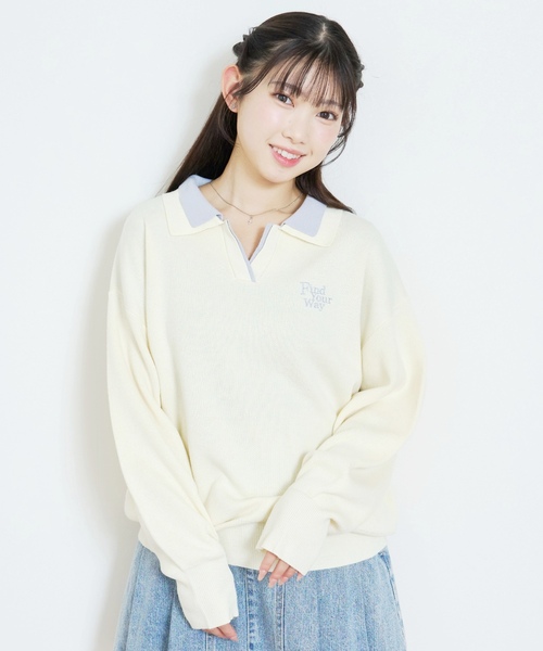 LOVETOXIC（ラブトキシック）の「【アラエル】W衿スキッパーニット（ニット/セーター・キッズ・アイボリー/サックスブルー/イエロー・S:140cm/130cm/M:150cm/L:160cm）」の6枚目の写真