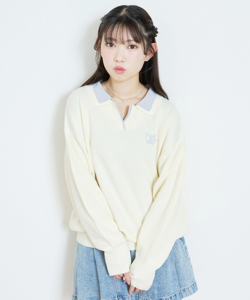 LOVETOXIC（ラブトキシック）の「【アラエル】W衿スキッパーニット（ニット/セーター・キッズ・アイボリー/サックスブルー/イエロー・S:140cm/130cm/M:150cm/L:160cm）」の7枚目の写真