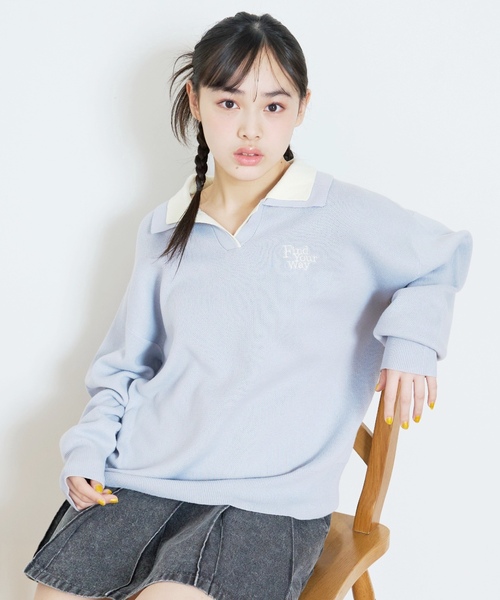 LOVETOXIC（ラブトキシック）の「【アラエル】W衿スキッパーニット（ニット/セーター・キッズ・アイボリー/サックスブルー/イエロー・S:140cm/130cm/M:150cm/L:160cm）」の8枚目の写真
