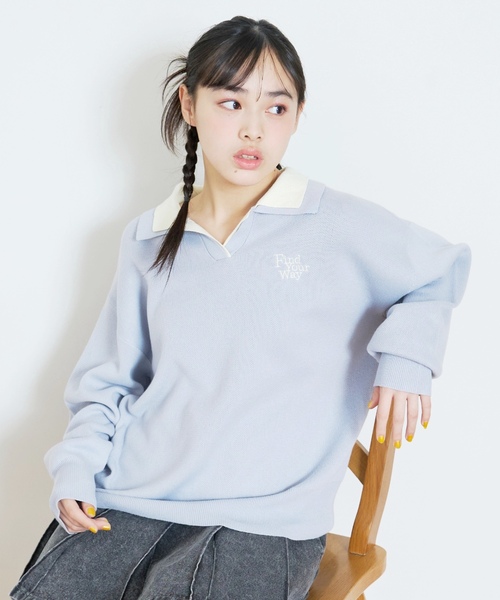 LOVETOXIC（ラブトキシック）の「【アラエル】W衿スキッパーニット（ニット/セーター・キッズ・アイボリー/サックスブルー/イエロー・S:140cm/130cm/M:150cm/L:160cm）」の9枚目の写真