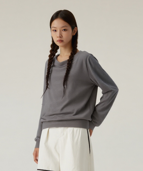 BUTTON SEOUL（ボタンソウル）の「[ウィメンズ] オーバーサイズカジュアルオフショルダースウェットシャツ (3 COLORS)（Tシャツ/カットソー・レディース・ブラック/アッシュグレー/チャコール・SMALL/MEDIUM/LARGE）」の8枚目の写真