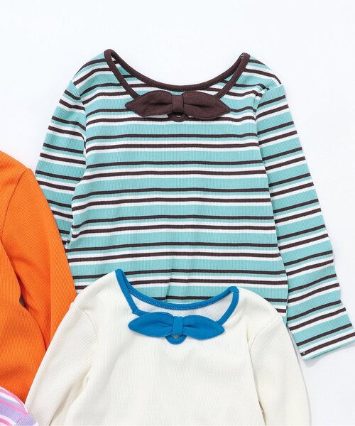 apres les cours（アプレレクール）の「【前後2WAY/リンク】リボンリブTシャツ_ジュニア対応（Tシャツ/カットソー・キッズ・オレンジ/ミント/ラベンダー/アイボリー・140/130/120/110/100/90/80）」の3枚目の写真