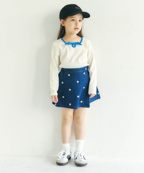 apres les cours（アプレレクール）の「【前後2WAY/リンク】リボンリブTシャツ_ジュニア対応（Tシャツ/カットソー・キッズ・オレンジ/ミント/ラベンダー/アイボリー・140/130/120/110/100/90/80）」の5枚目の写真