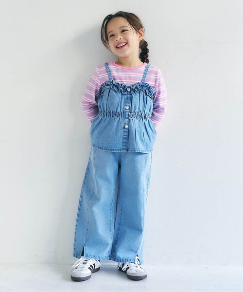 apres les cours（アプレレクール）の「【前後2WAY/リンク】リボンリブTシャツ_ジュニア対応（Tシャツ/カットソー・キッズ・オレンジ/ミント/ラベンダー/アイボリー・140/130/120/110/100/90/80）」の7枚目の写真